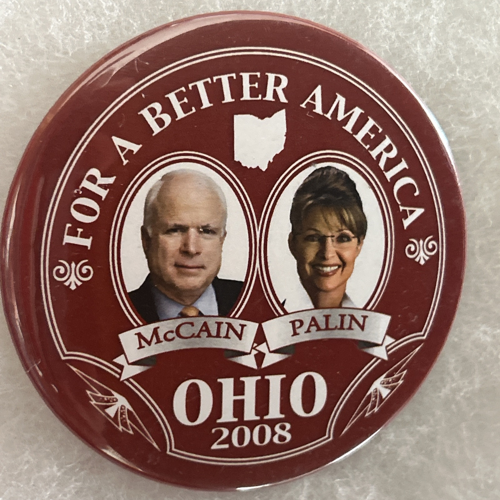 For A Better America McCain Palin Ohio 2008 jugate  3” pinback button pin