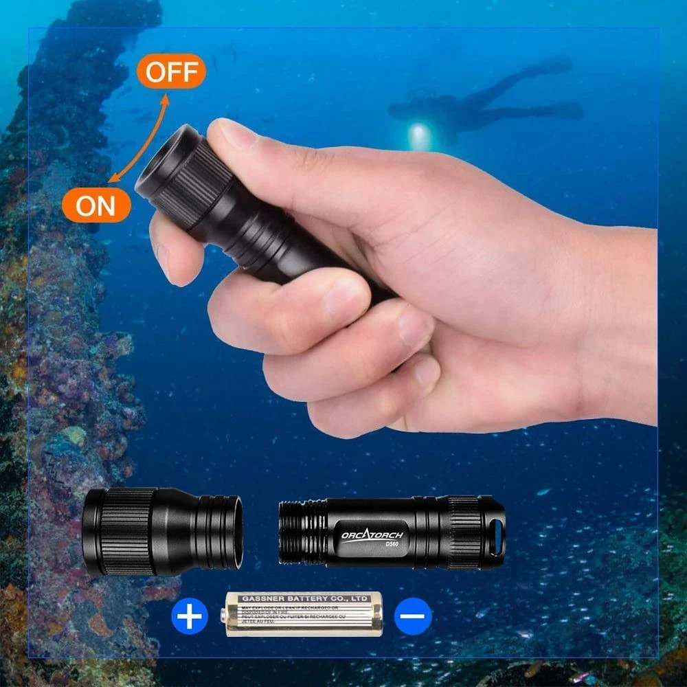 ORCATORCH D560 Mini Scuba Dive Light Headlamp Rotary Switch Underwater Torch ...