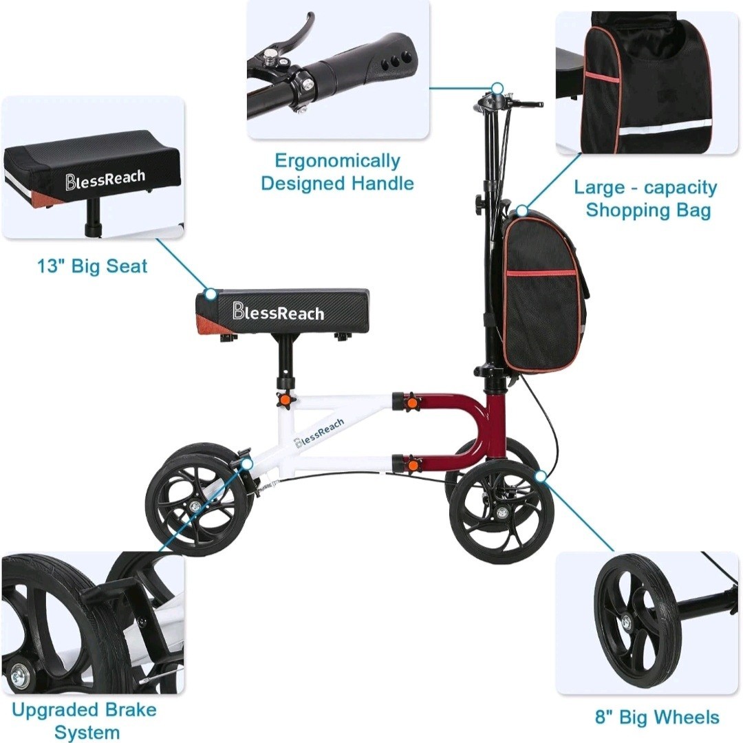 BlessReach Economy Knee Scooter Steerable Dual Brakes. WB-2111 Red