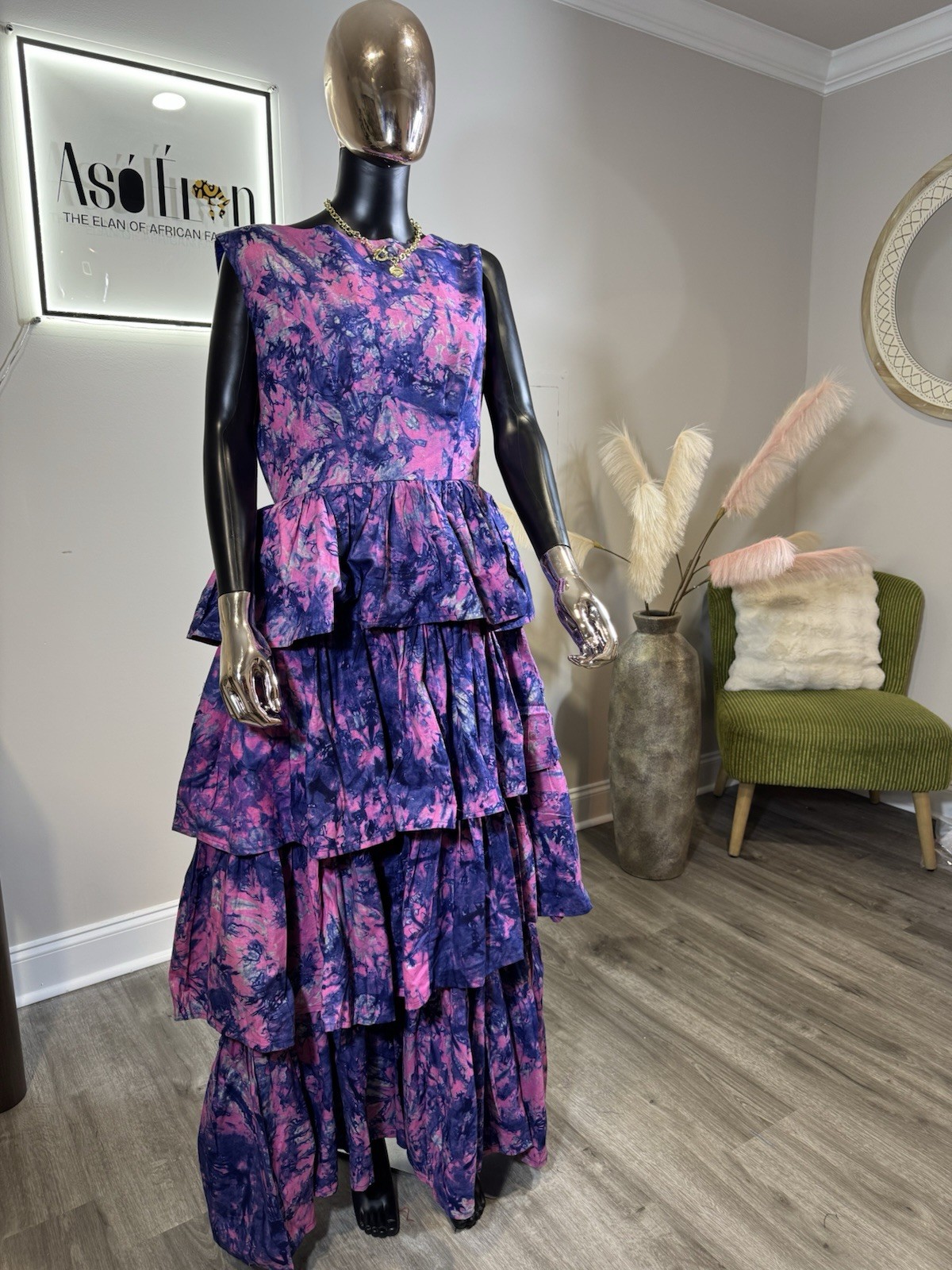Zikora Ruffled Maxi Dress | Pink & Purple Ankara Tiered Gown | Occasion Wear