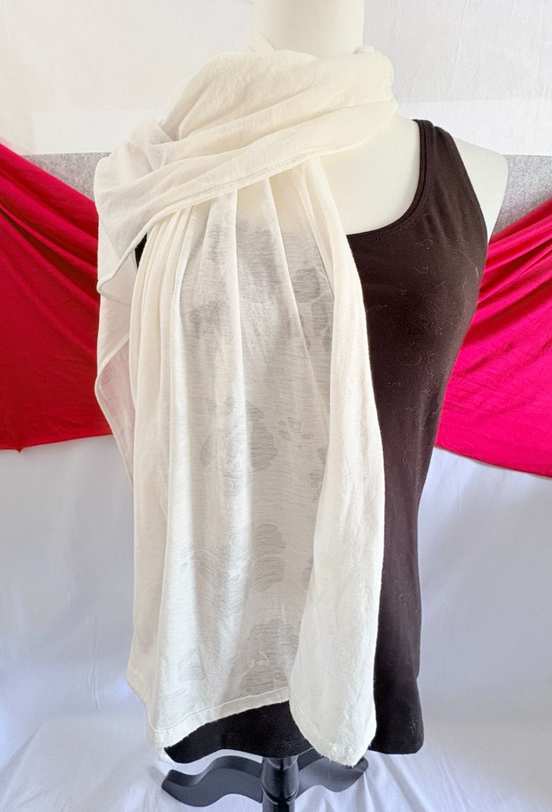 Rectangle Scarf White on White Floral Pattern 78"Lx21"W Lightweight One Size