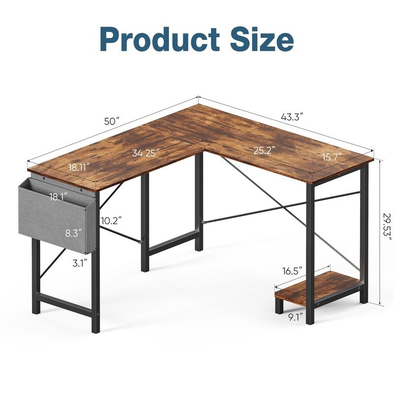 L Shaped Computer Desk W/ Storage Bag CPU Stand Home Office Workstation New