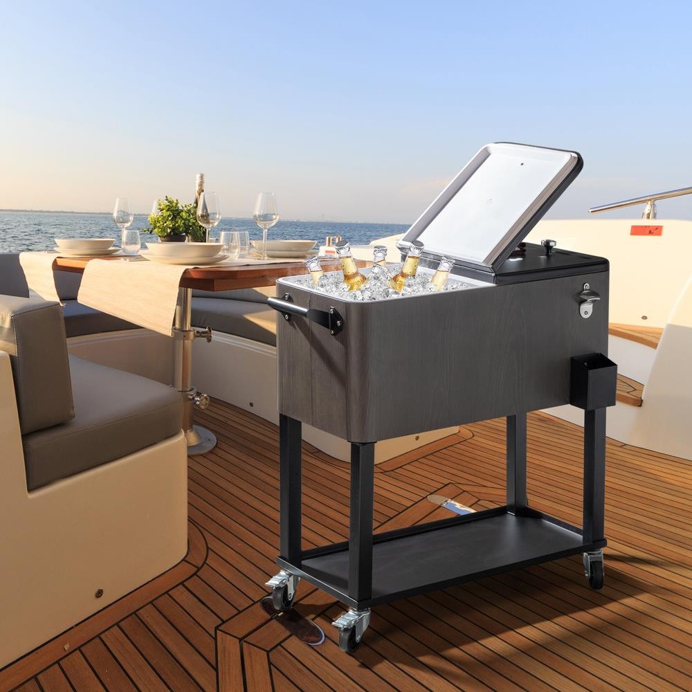 Rolling Drink Cooler Cart 80 Qt For Outdoor Patio And Deck On Wheels