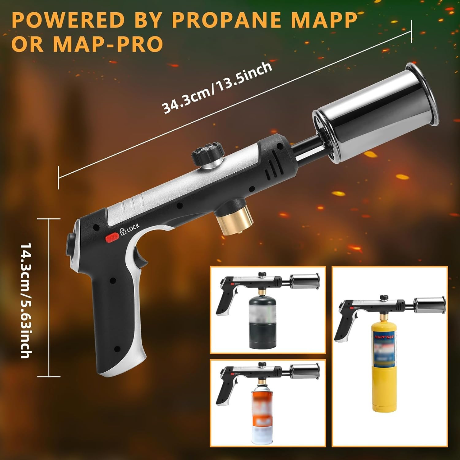 Powerful Propane Torch with One-Touch Max Fire, Adjustable Kitchen Torch with Sa