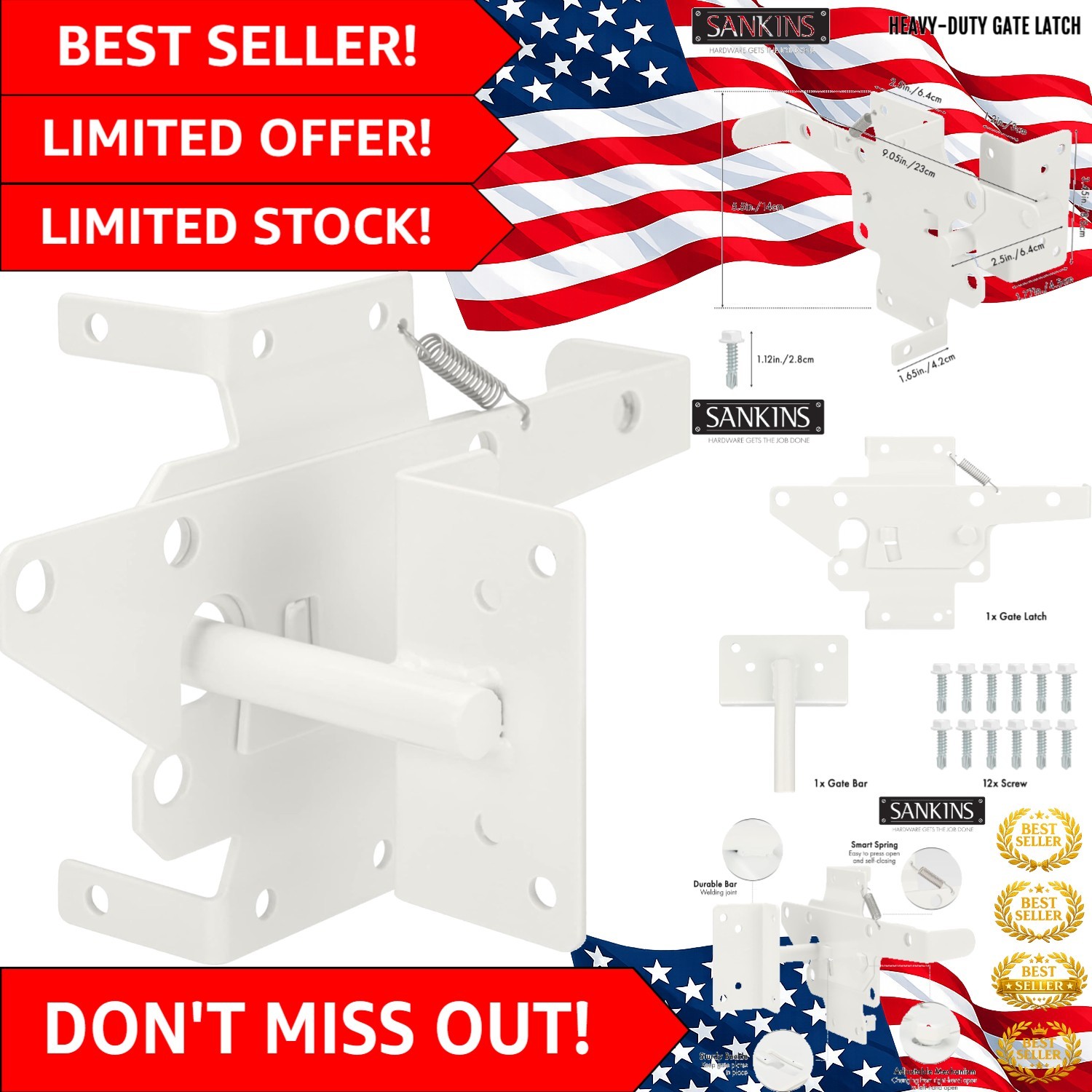 Alloy Steel Self-Locking Gate Latch - Easy Install Heavy Duty Lock for Outdoor