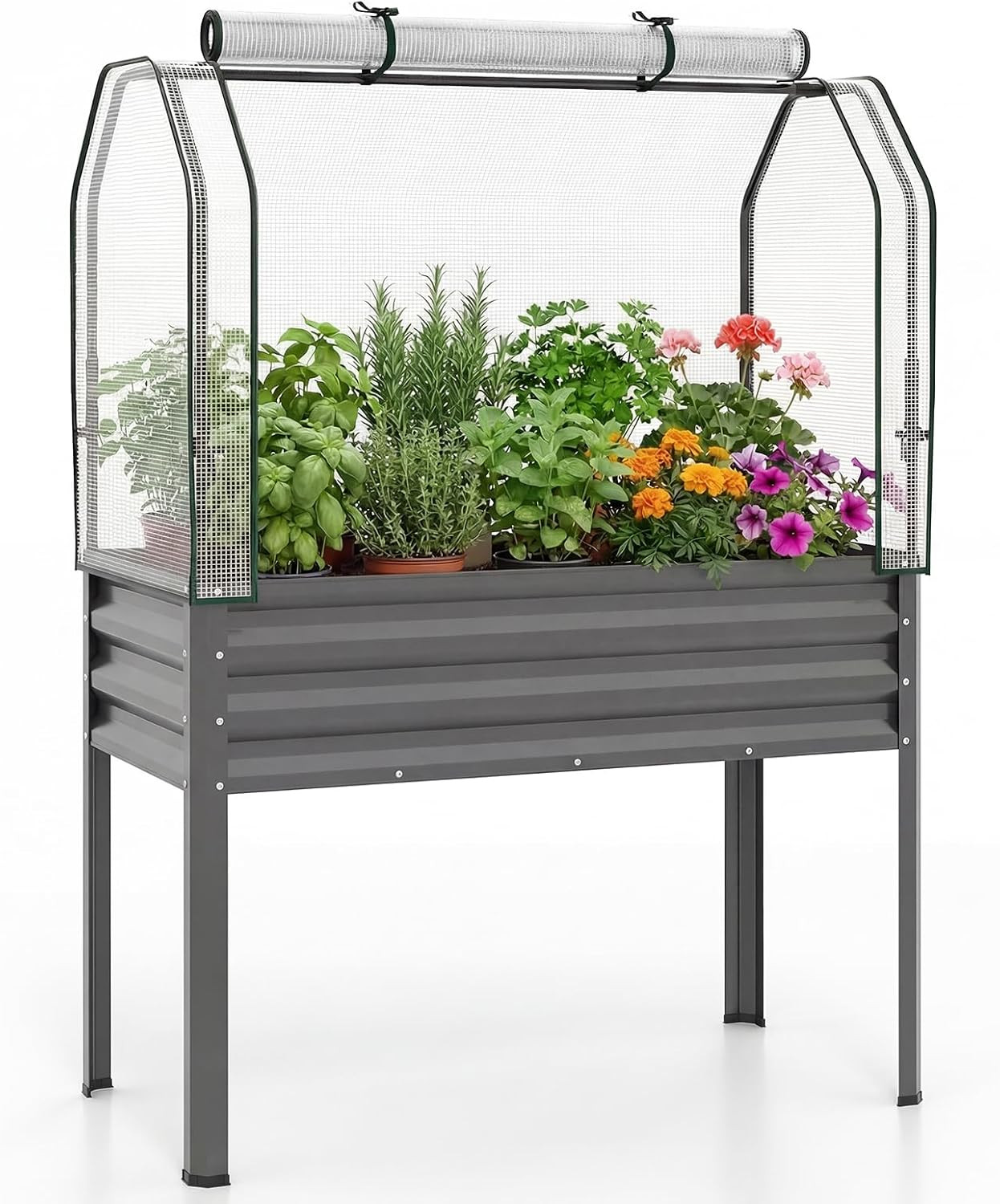 Giantex Raised Garden Bed with Legs & Greenhouse Cover, 44X20X60 Elevated Metal