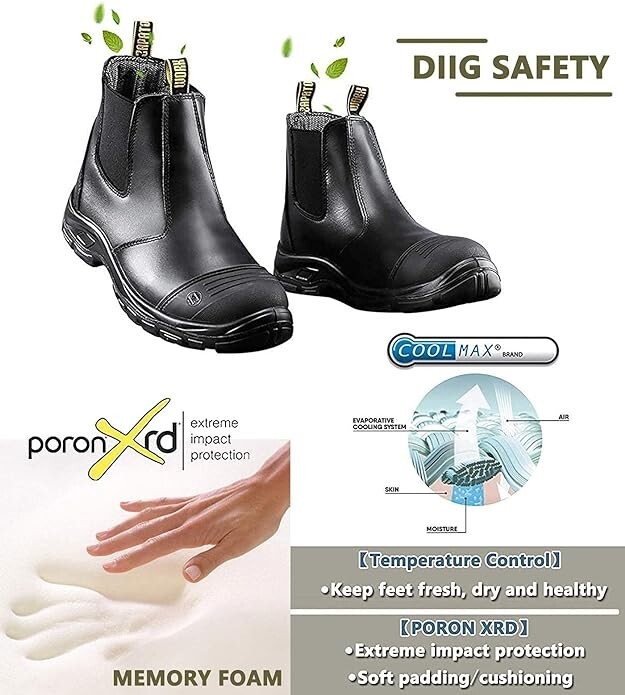 Men's Steel Toe Waterproof Slip Resistant Anti-Static Slip-on Safety Work Boots