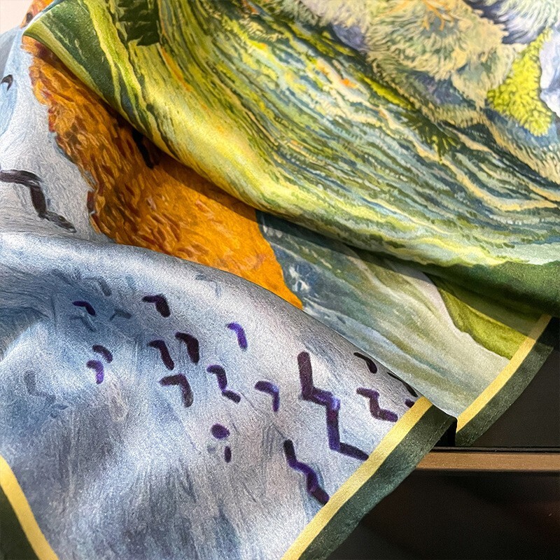 100% Silk 20'' Scarf Small Bandana Women Vintage Oil Painting Headband Kerchief