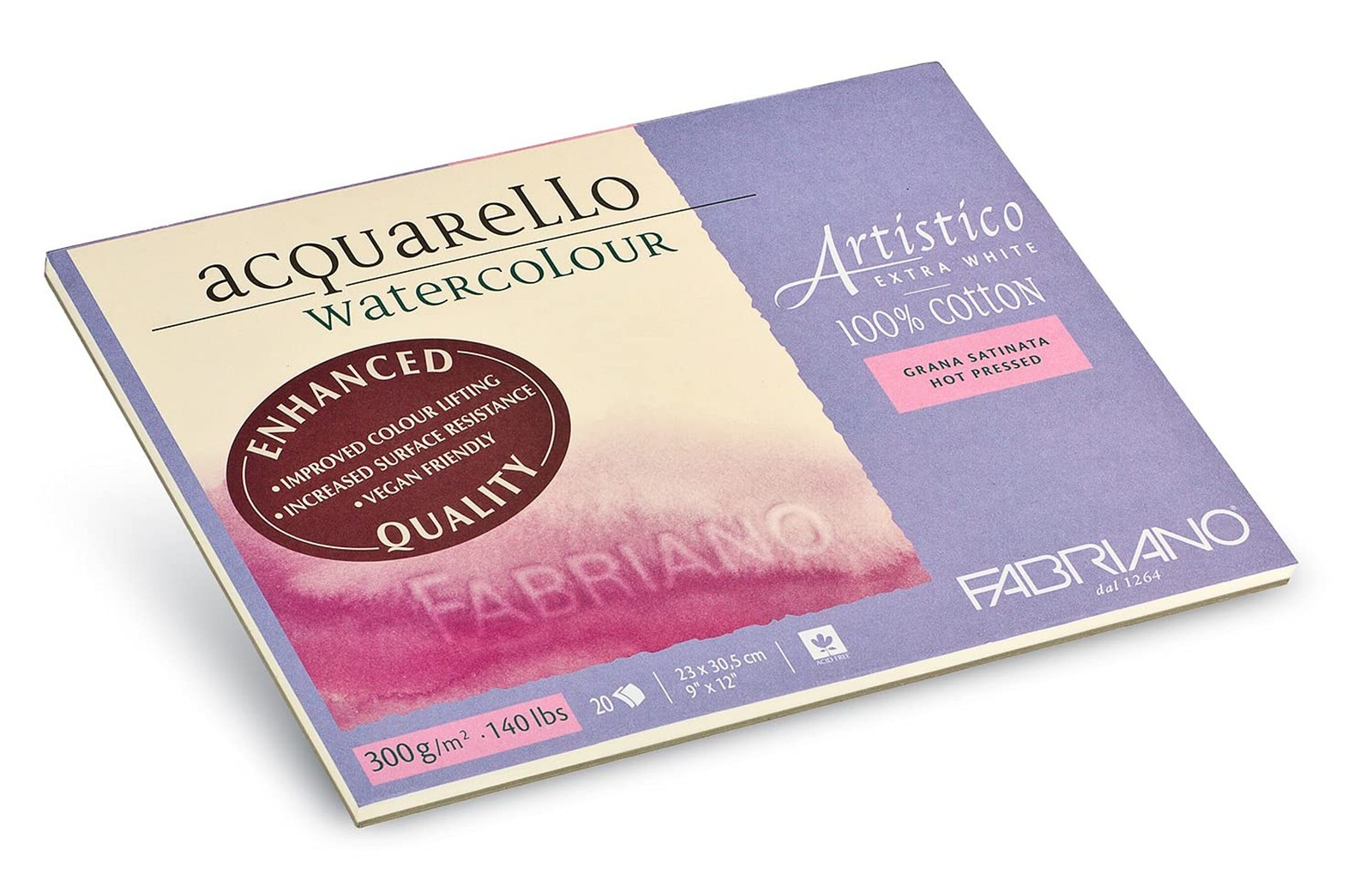 Fabriano Artistico Watercolor Block, 9 x 12, Extra White 9x12 Extra-White