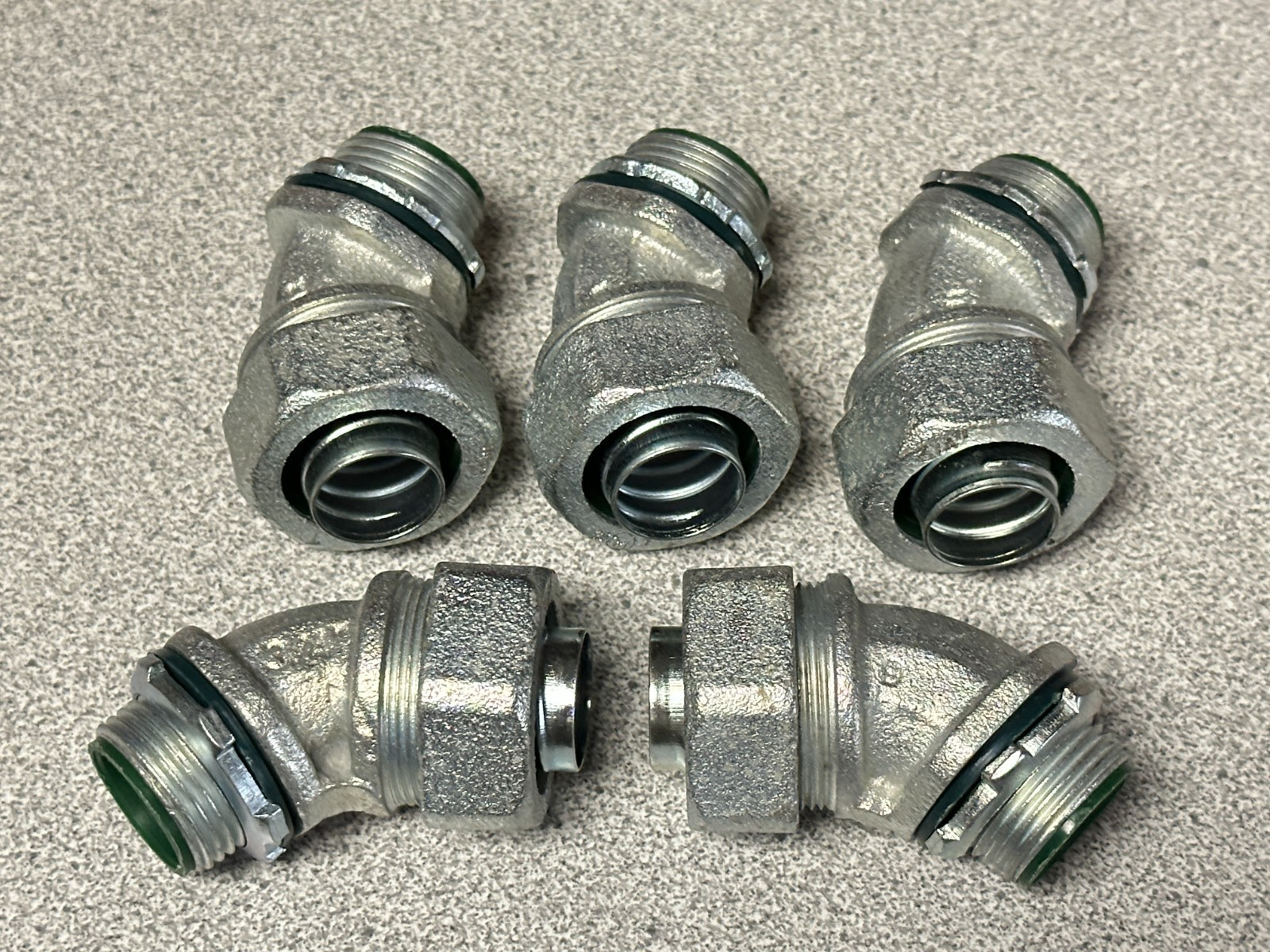 NEW Lot Of 5,  3/4" 45 Degree Liquid-Tight Connectors, Insulated Throat, UL