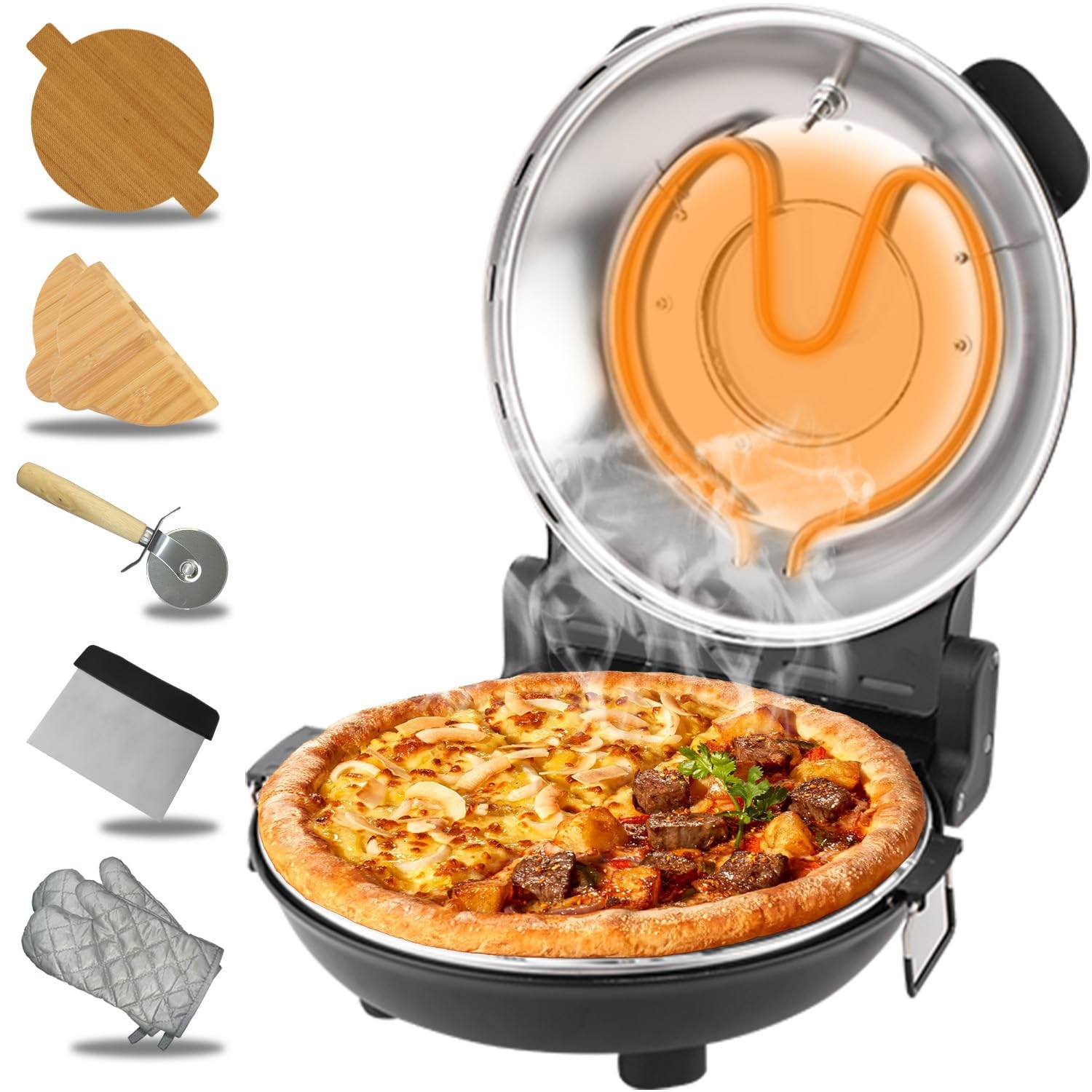 ECUMFFY Pizza Oven Indoor, 12 Inch Retro Pizza Maker, Rapid Heating 800˚F, 12...