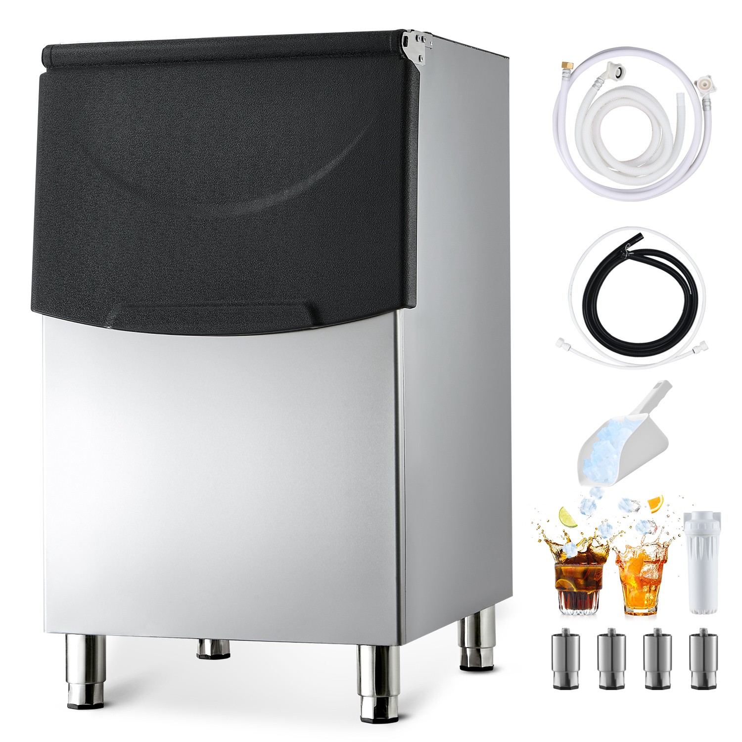 VEVOR Commercial Ice Maker Storage Bin 250lbs Capacity Stainless Steel Ice Bin