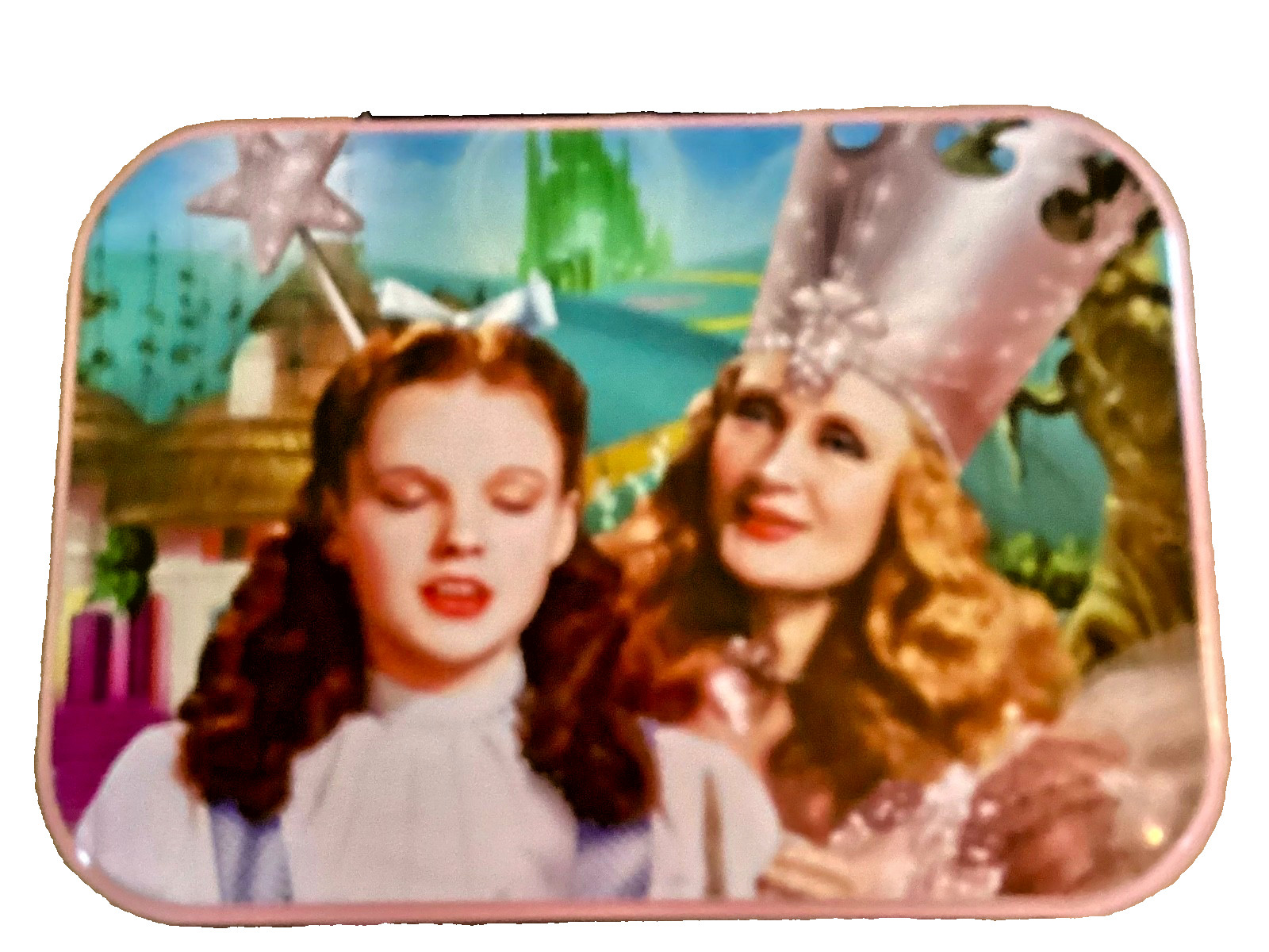 Wizard of Oz Dorothy & Glinda Collectible Tin Box Pink Star Storage Case Vintage