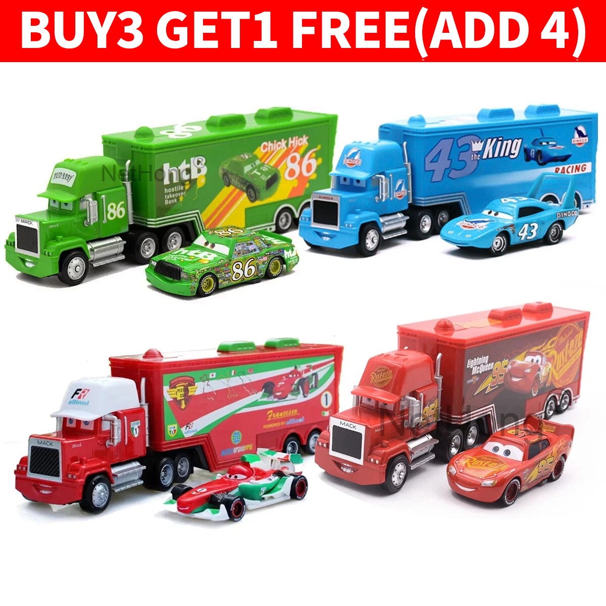 Disney Pixar Cars Lightning McQueen Jackson Storm Mack Hauler Truck+Car Toys~
