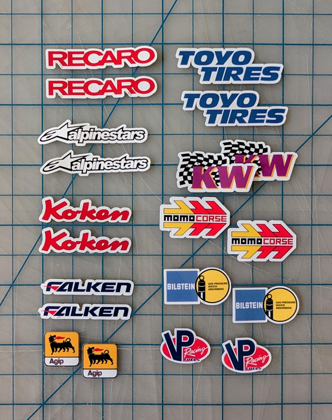 20 Pack Racing Sponsor Stickers Decals 1/10 & 1/12 RC Car Alpinestars Recaro KW