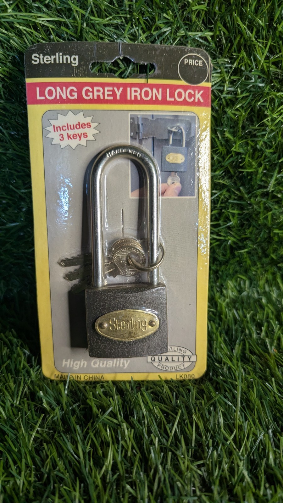 New Sterling BRANDED Hardened long Grey Iron Lock With 3 Keys LK080