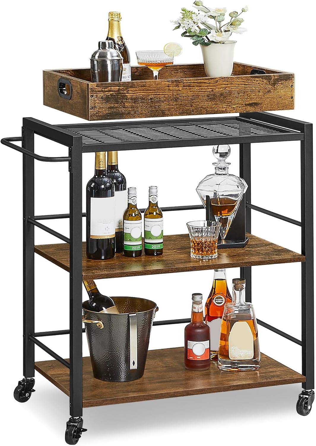 Kitchen Serving Cart with Removable Tray, 3-Tier Kitchen Utility Cart on Wheels