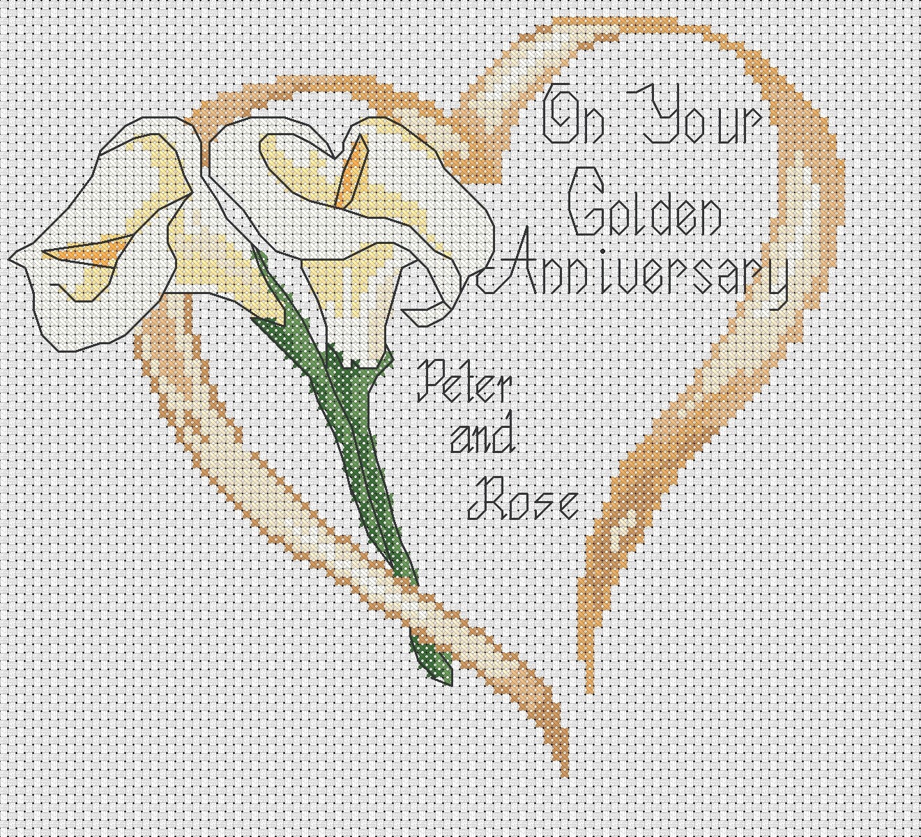 Golden Wedding Anniversary Calla Lily Counted Cross Stitch CHART No.6-20