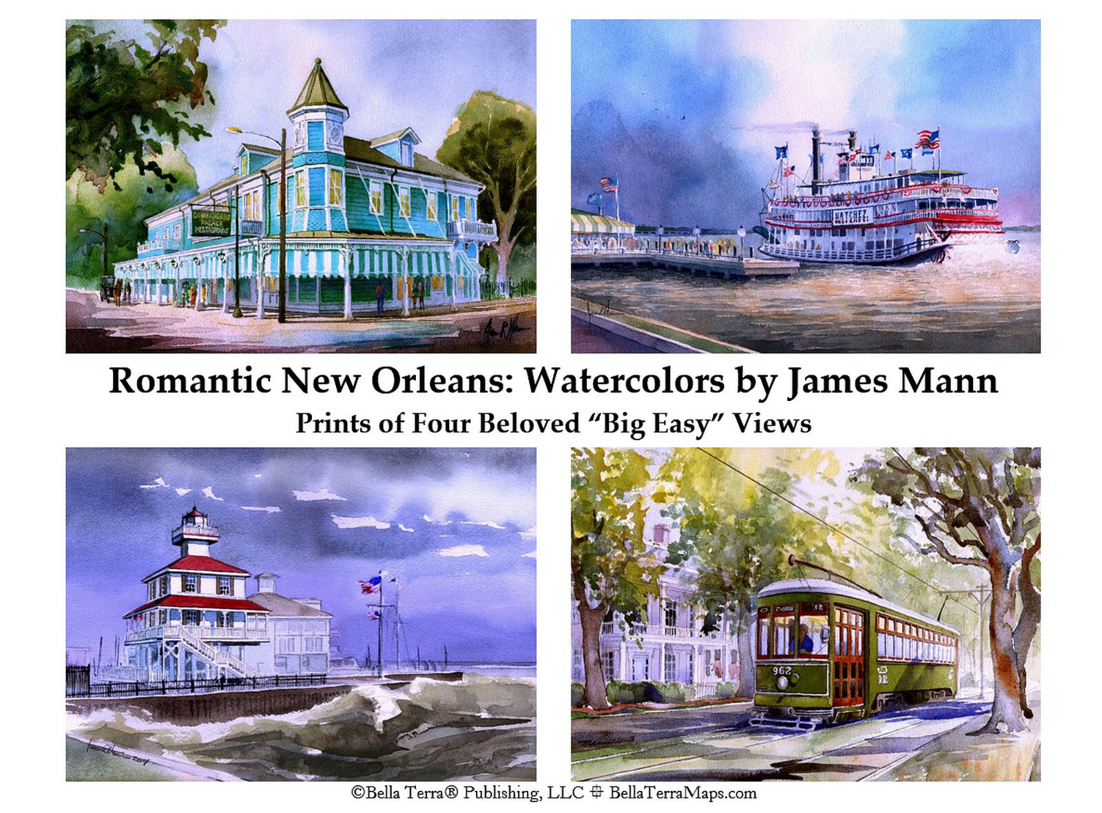 Romantic New Orleans Gift Set. Watercolor art prints of 4 famous sights.