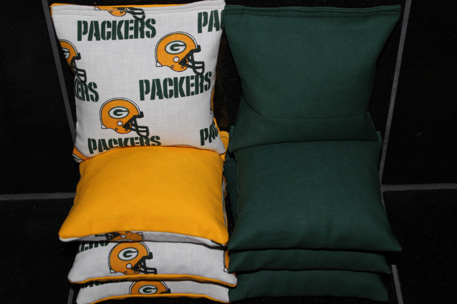 8 CORNHOLE BEANBAGS made w GREEN BAY PACKERS Fabric ACA Reg Bags, Handmade!