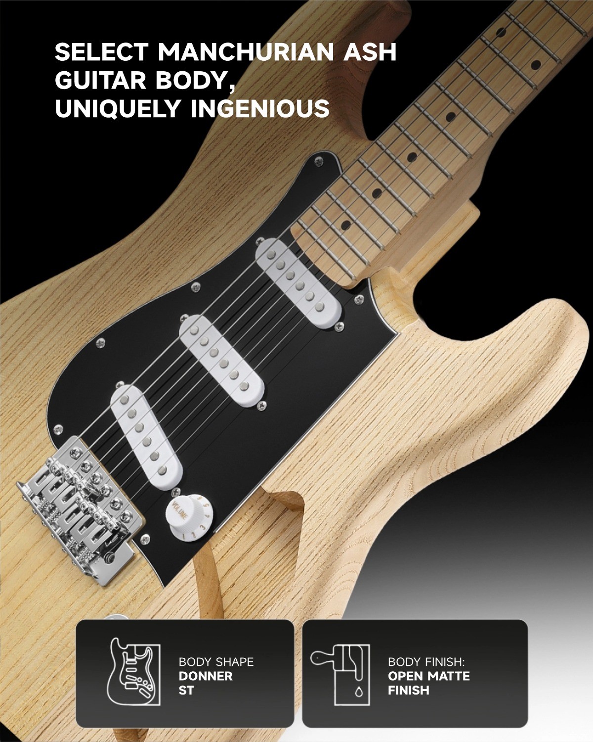 Donner DST-80 Electric Guitar For Sale SSS Pickup Wood Grain Amp & Accessories