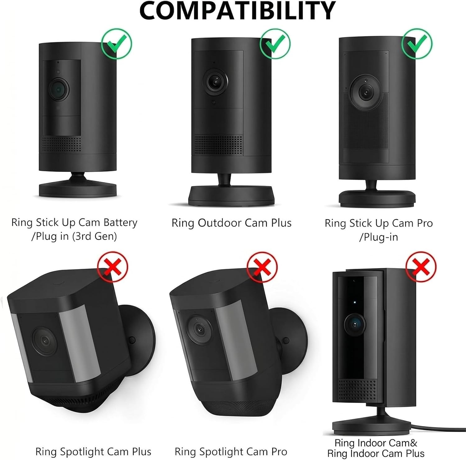 2Pack Ring Camera Wall Mount for Ring Stick up Cam & Ring Outdoor Cam Plus, 360