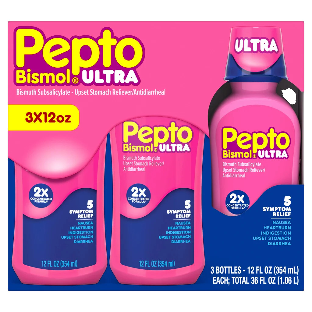 Pepto-Bismol Ultra Liquid 3 Bottles 36oz Tot 5 Symptom Digestive Relief Exp5/27