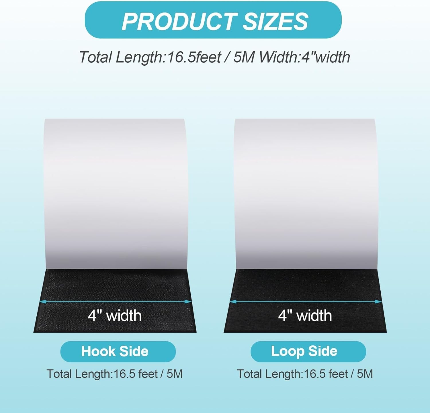 Easy-to-Use Black Adhesive Hook and Loop Tape - 4.4'' x 16.5' for DIY Projects