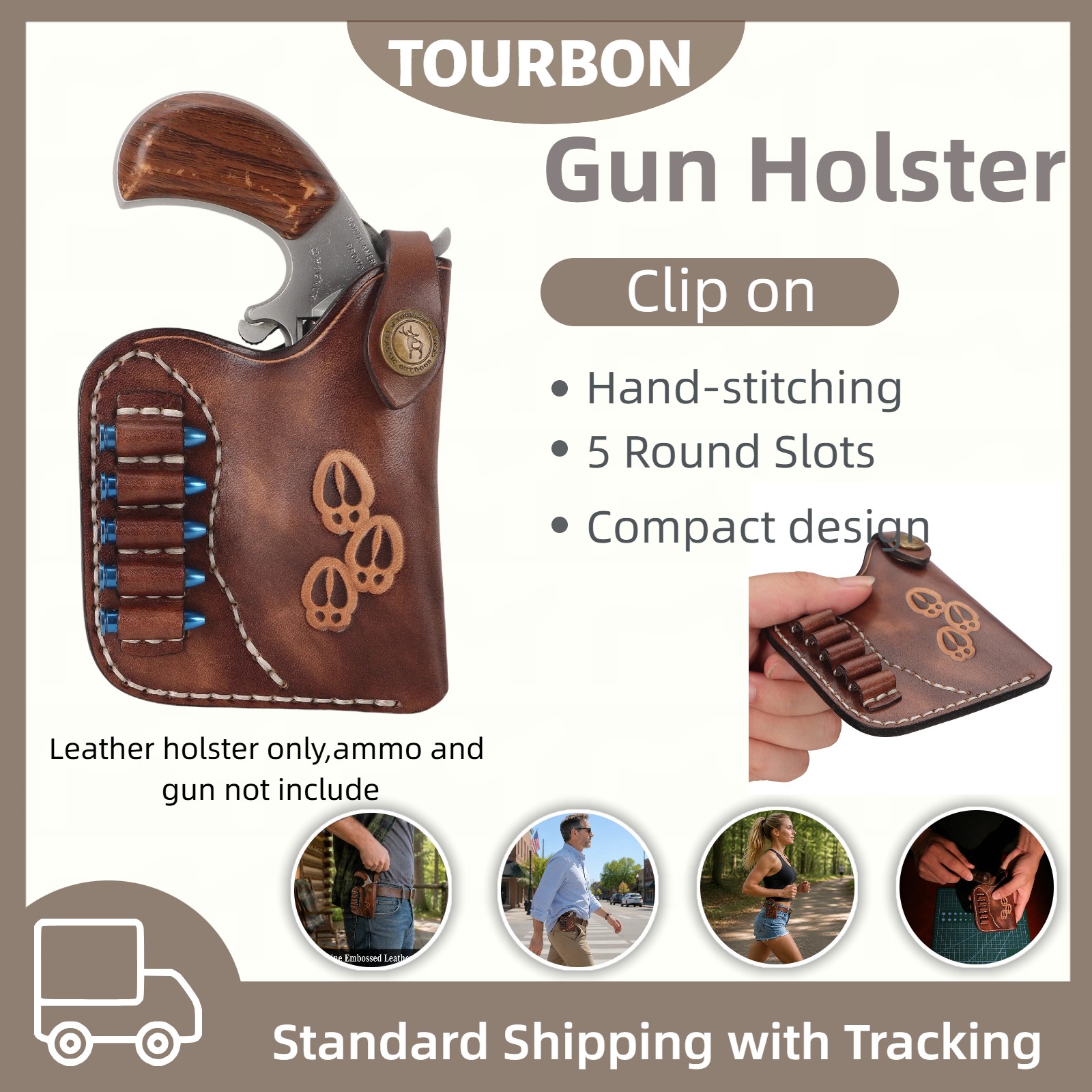 TOURBON Leather Pocket Holster for NAA Revolver with Ammo Slots Right Handed-OWB