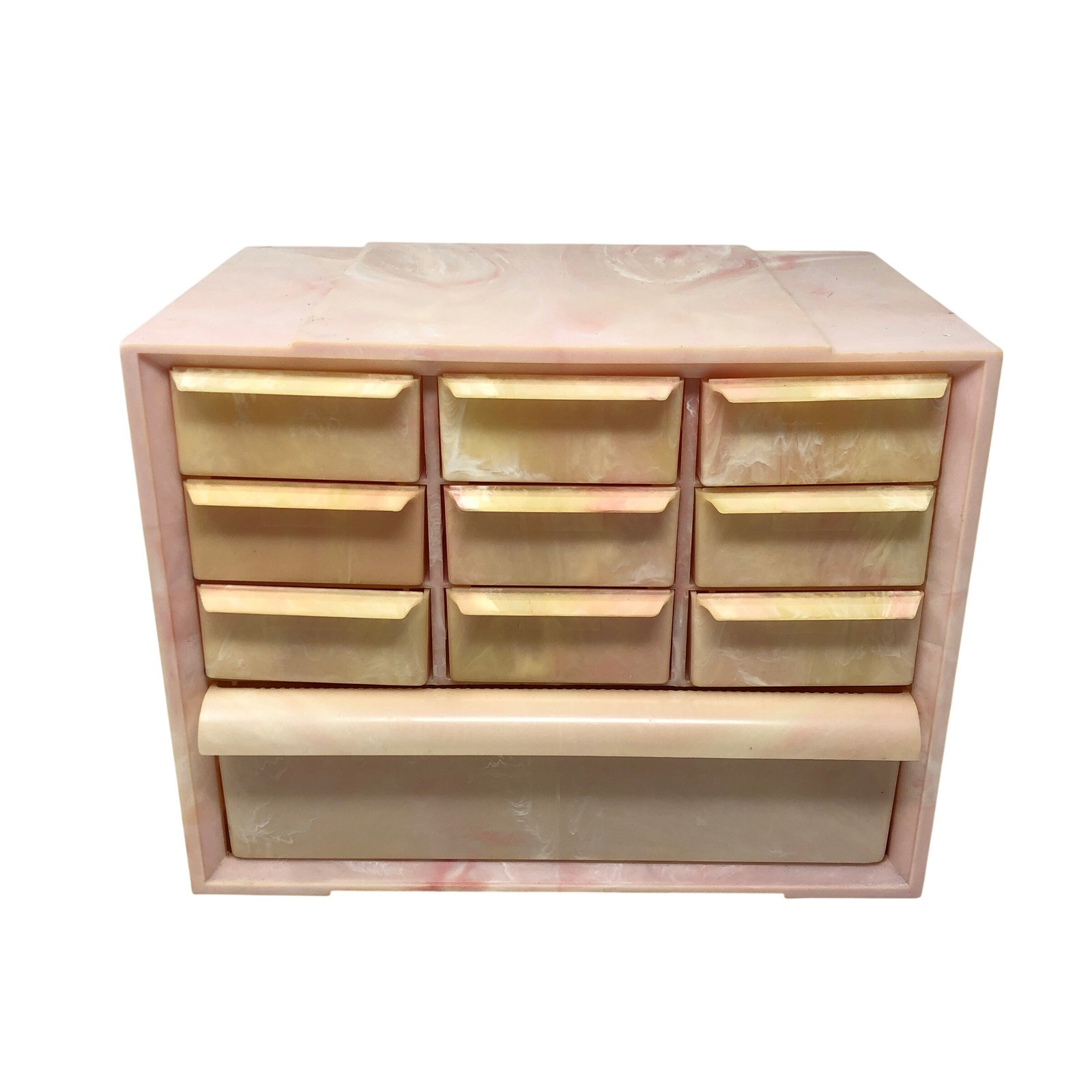 Vintage AkrovMils 10 Drawer Storage Cabinet Pink Swirl Marbled Plastic Organizer