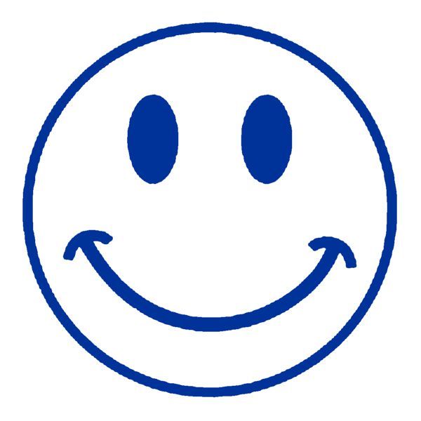 HAPPY FACE Stamp, Pre-inked Blue, Shiny Brand, Round 5/8" Diameter Imprint