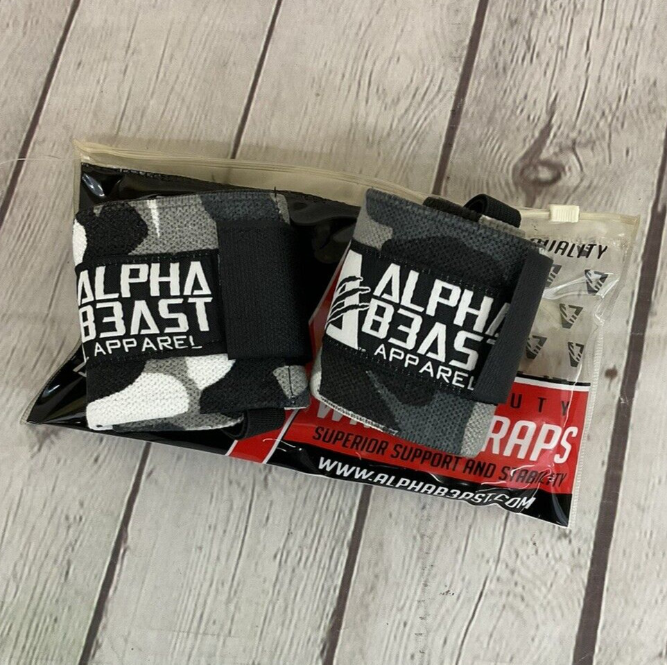 Alpha Beast Adult Heavy Duty OSFM Gray Black White Camo Fitness Wrist Wraps NWT
