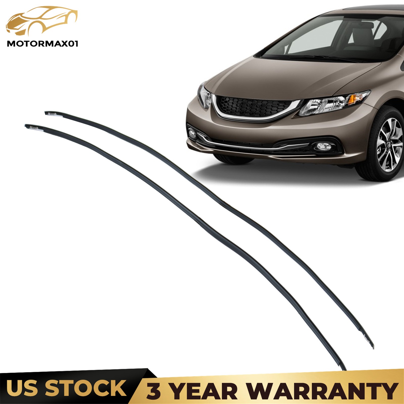 Fit for 2012-2015 Honda Civic Sedan 4-Door Pair New Black Roof Trim Molding Kit