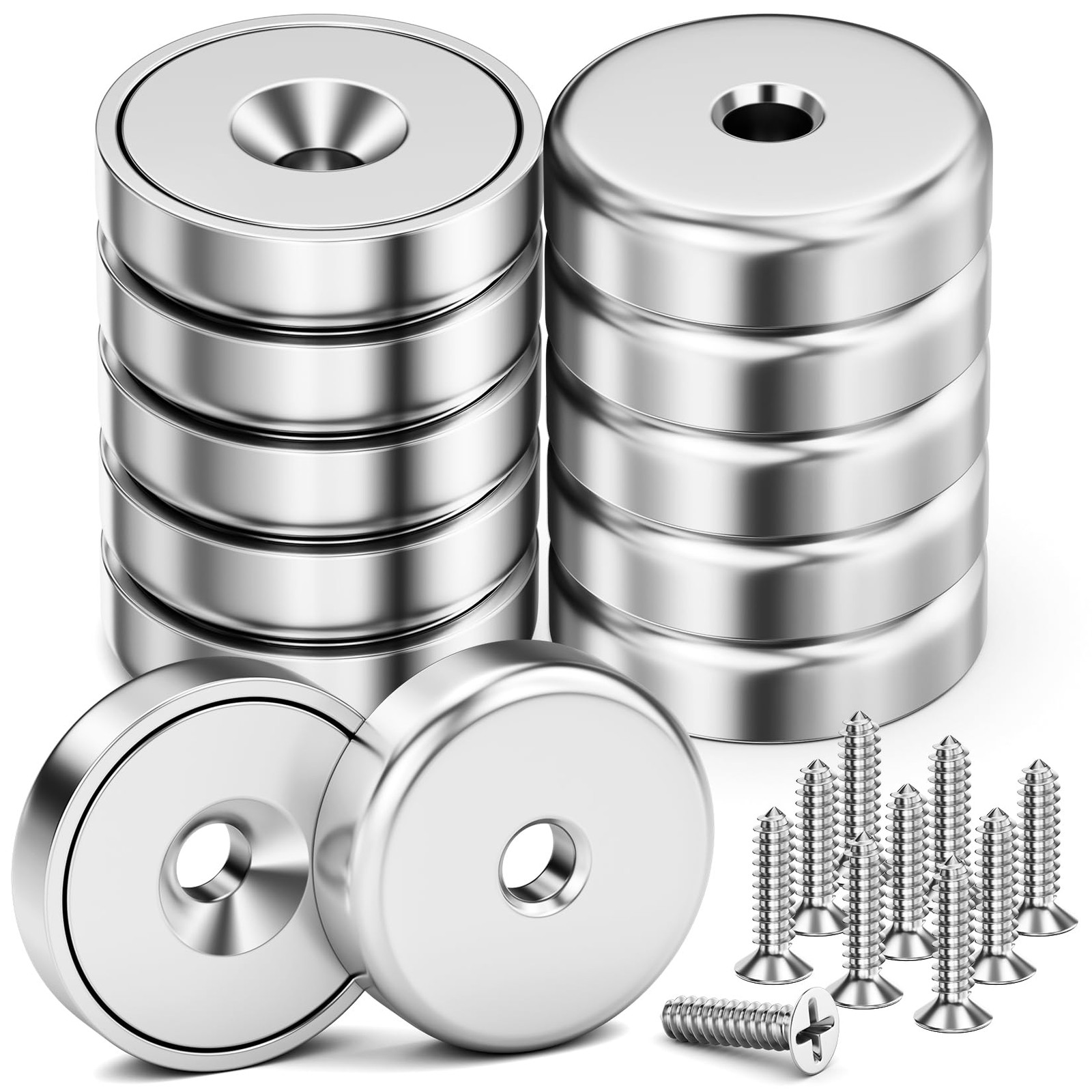 10 Pack 70 LBS Neodymium Round Base Cup Magnets, Strong Rare Earth Magnets wi...