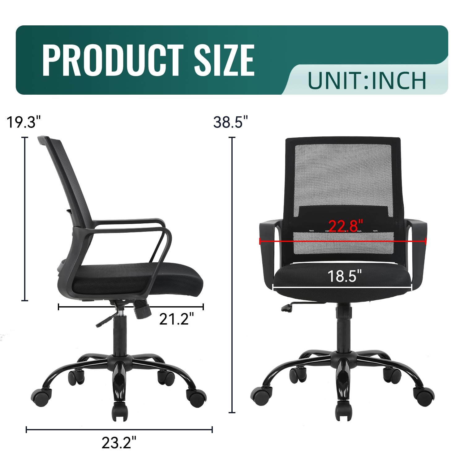 Swivel Rolling Computer Chair Executive Lumbar Support Task Mesh Chair Adjust...
