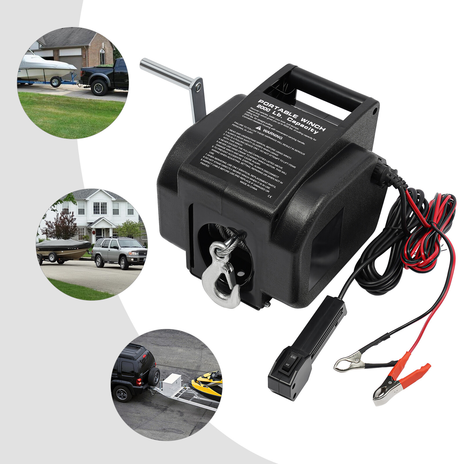 Electric Boat Winch Winch Electric Boat Trailer Winch 300W 907.18kg/2000lbs