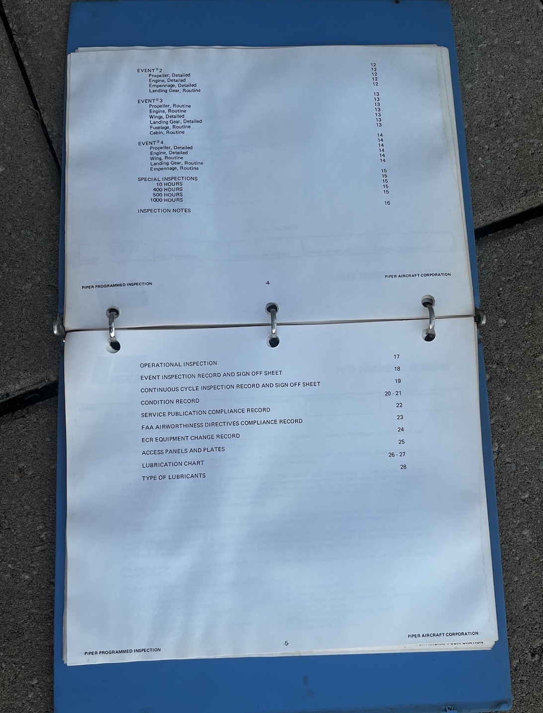Piper Warrior Programmed Inspection 761-540 Original
