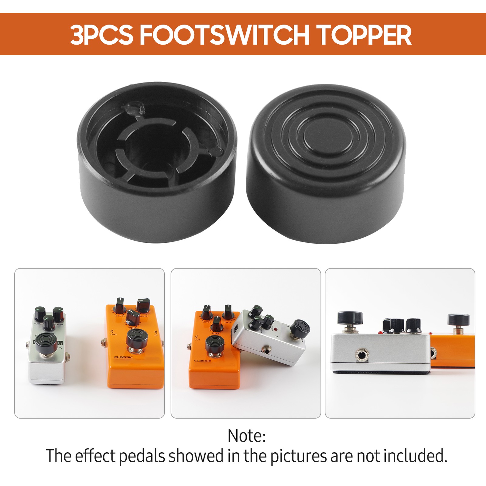 3pcs Footswitch Topper Protector ABS Bumpers For Guitar Effect Pedal Black