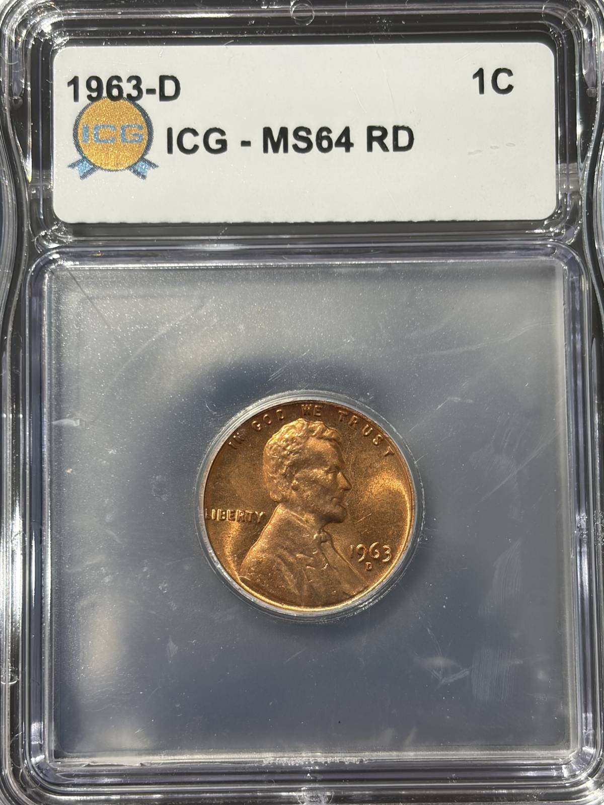1963 D Small Cents Lincoln, Memorial Reverse ICG MS-64 Red