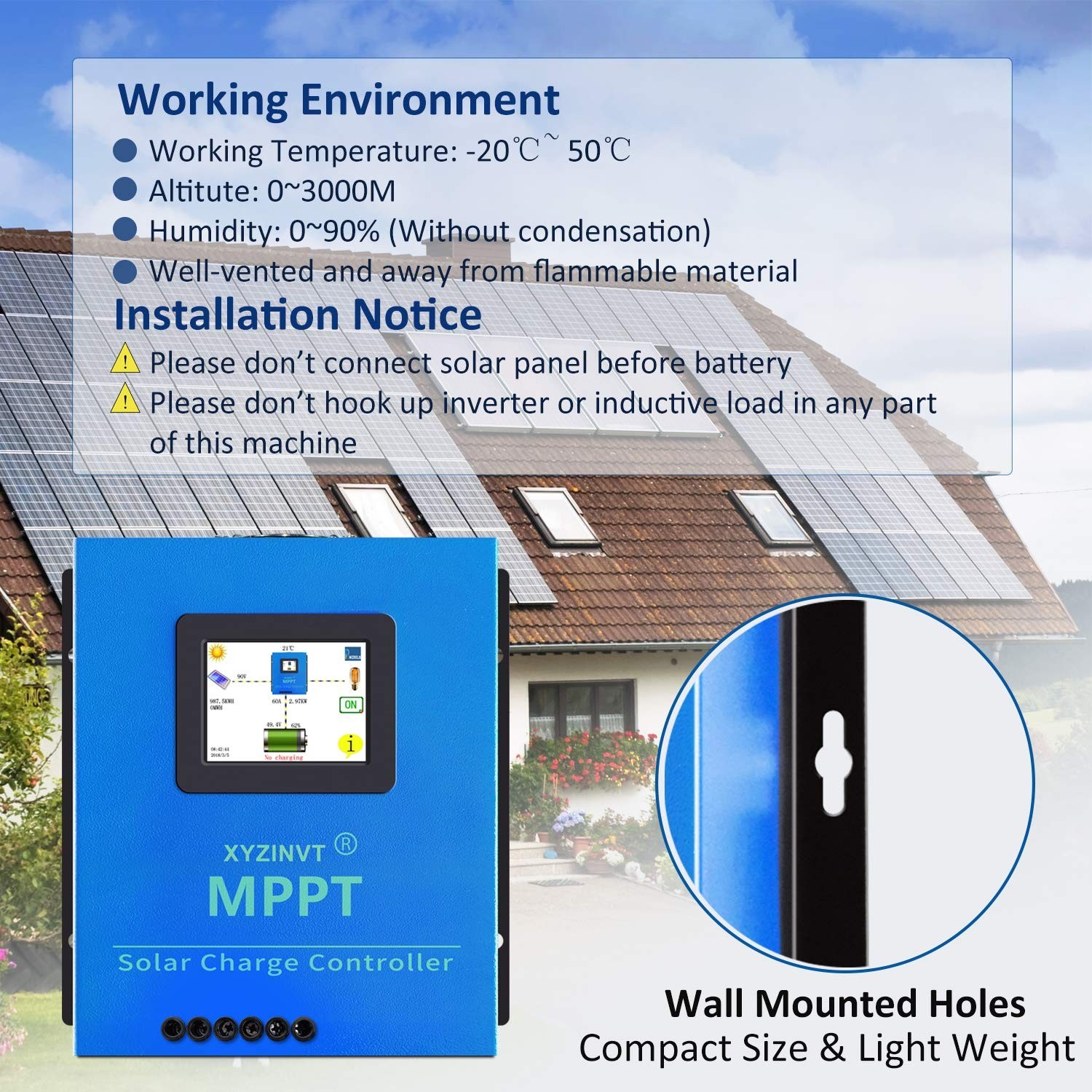 MPPT Solar Charge Controller 40A 170V Input Volt PV Solar Panel Controller