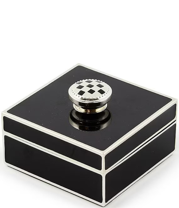 Brand New MacKenzie-Childs Silver Plated Trinket Box with Check Knob