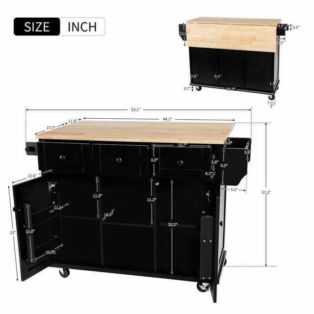 Kitchen Island Cart with Rubberwood Flip Top & Storage