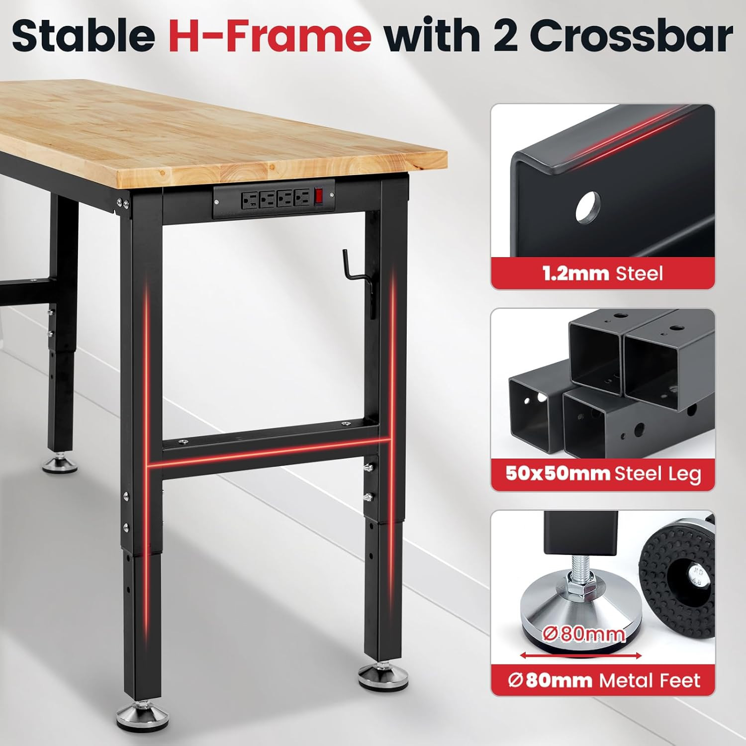 ENJOYWOOD 60" Adjustable Height Workbench with Pegboard & Power Outlet Heavy Dut