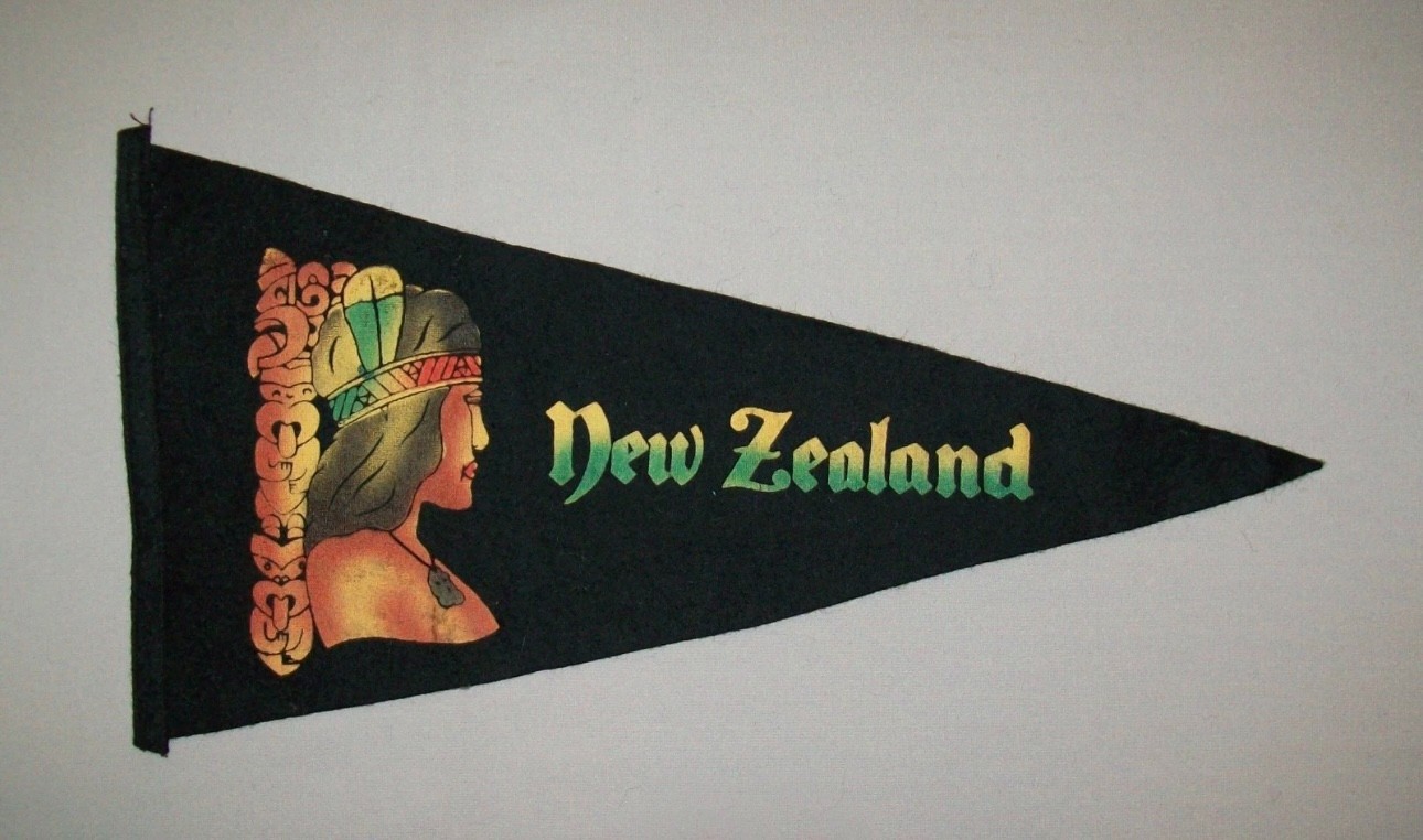 Old Antique Vtg 1940s WWII New Zealand Felt Pennant Beautiful Maori Graphic Nice