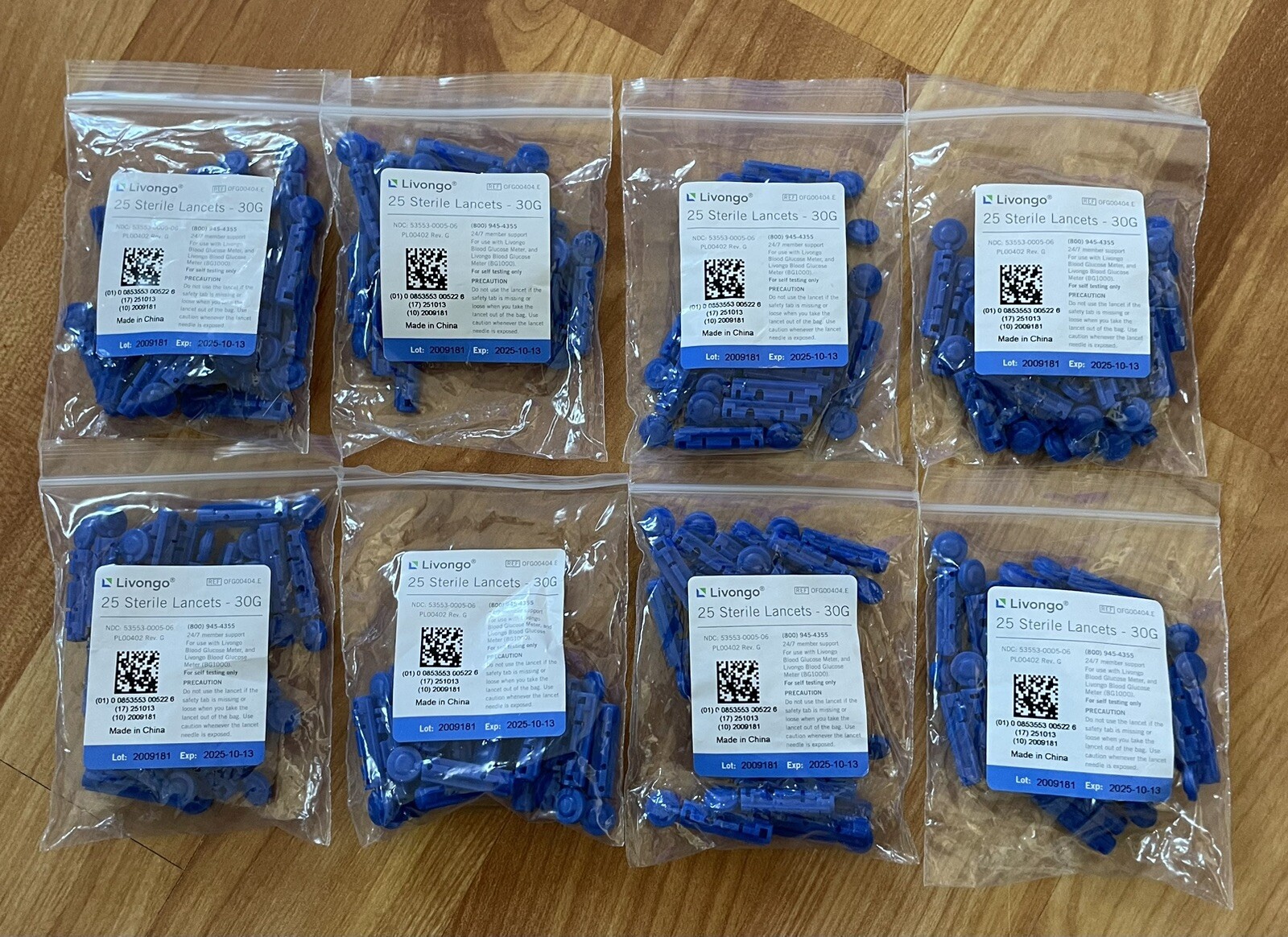 200 Livongo Sterile Lancets -30G New In Packs Of 25 (8 Bags)