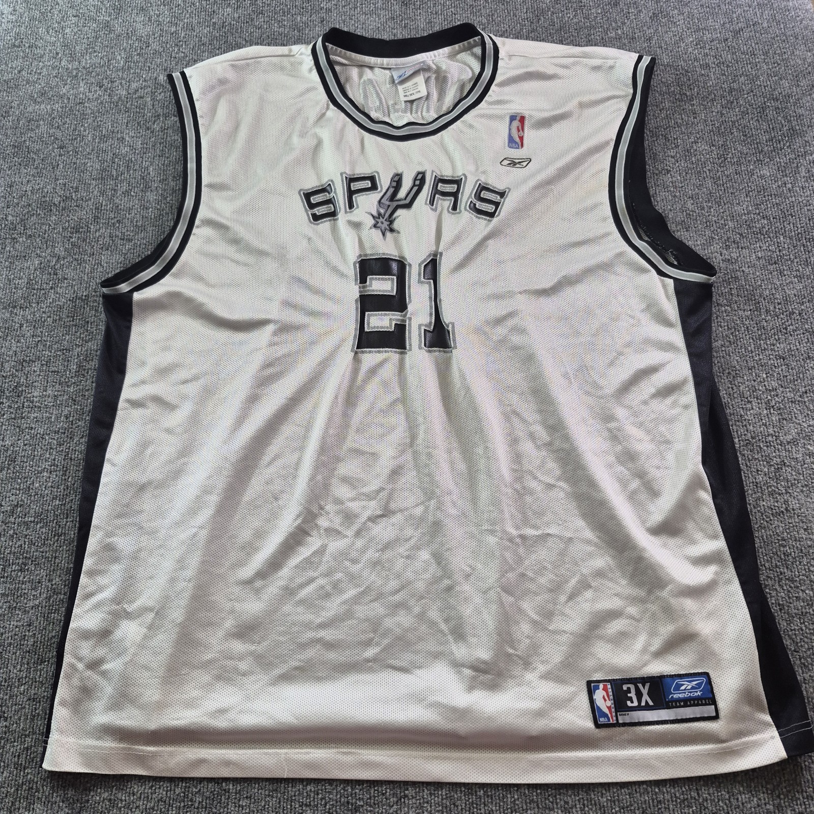 Reebok NBA San Antonio Spurs Tim Duncan 21 Jersey White Mens 3XL Vintage READ