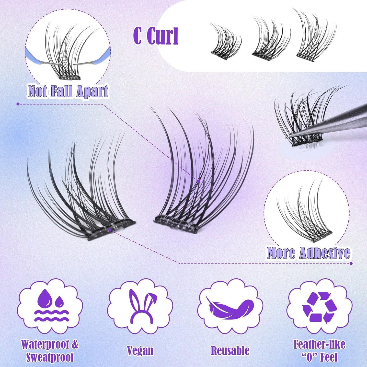 Self Adhesive Eyelashes Reusable Natural Self Adhesive Lash Clusters Wispy Press