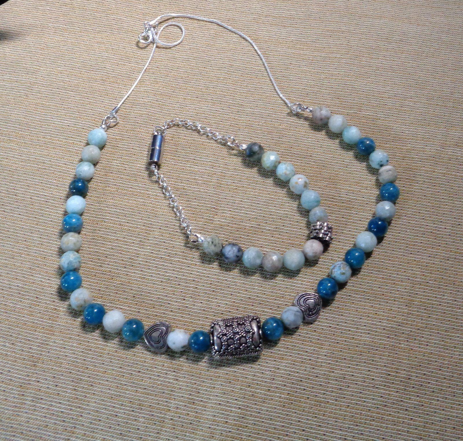 handcrafted amazonite and agate 19"necklace and  8"bracelet. Lovely blues