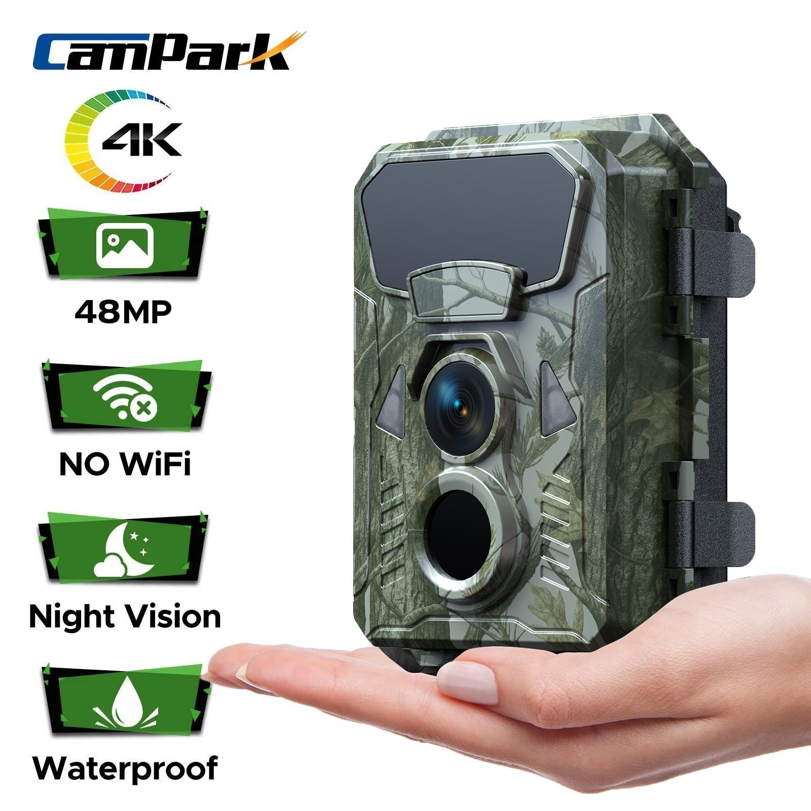 Wildlife Camera 48MP 4K 30fps Trail Camera with 65ft 120°Wide-Angle Night Vision