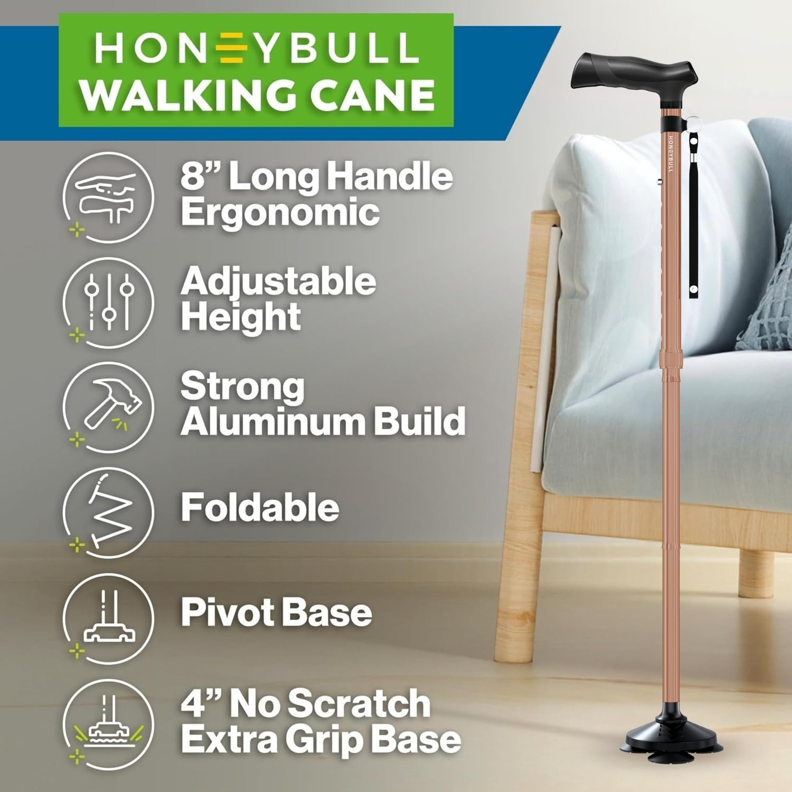 Walking Cane for Men & Women Foldable, Adjustable, Heavy Duty, Free Standing,...